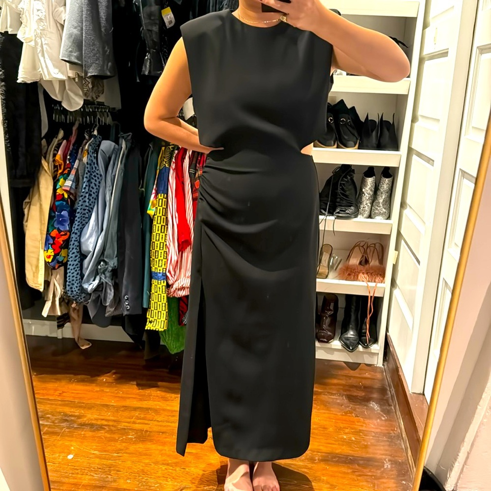 NWT Zara Shoulder Pad Side Slit Midi Dress